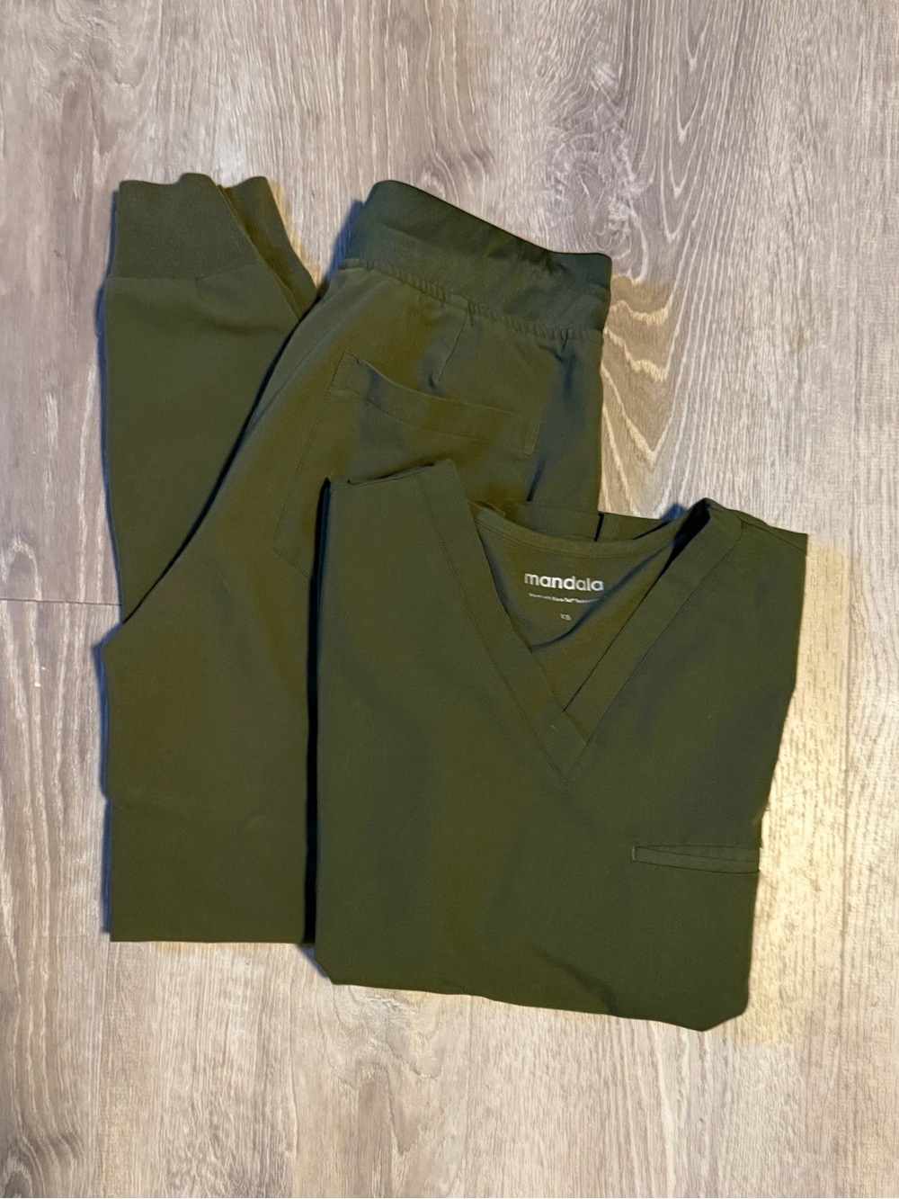 Mandala Women's Olive Green Scrub Top & joggers Pants Set